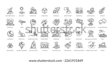 Set of natural disaster icons. Vector illustration Royalty-Free Stock Photo #2261931849