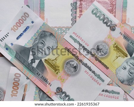 Laos Kip banknotes close-up. Money background. Laos currency - Kip. Pattern texture and background of Laos Kip money, currency banknotes ready for exchange and business investment