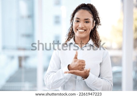 Help, black woman portrait and sign language with deaf person thumbs up hand. Face of model with hearing disability, symbol and communication for support, charity and assistance with mockup space