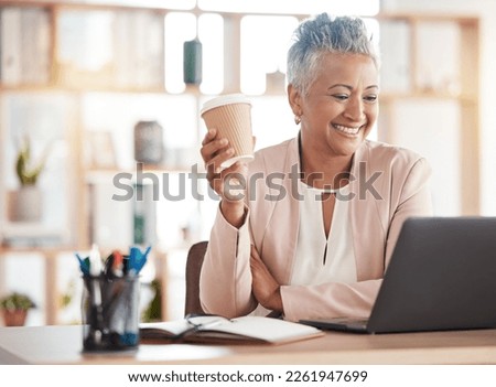 Happy, accountant or senior woman on laptop video call for financial strategy, networking or virtual assistance. Finance, smile or advisor for success stock market, invest budget or mortgage planning Royalty-Free Stock Photo #2261947699