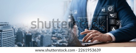 Businessman at the executive level analyzes the work strategy of the organization. Measure success with KPI, improve performance. Investigate and correct deficiencies, measure results concretely. Royalty-Free Stock Photo #2261953639