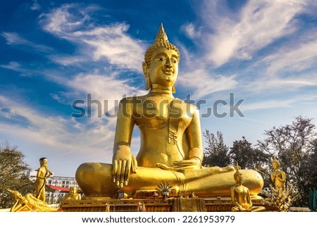 Golden Big Buddha in Pattaya, Thailand in a summer day Royalty-Free Stock Photo #2261953979