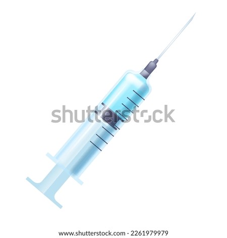 3D syringe medical icon, vector vaccine shot isolated clipart, cartoon hospital injection equipment. Vaccine sign, pharmacy healthcare treatment, plastic tool with needle. 3D syringe pharmacy object Royalty-Free Stock Photo #2261979979