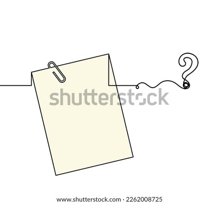 Abstract color paper with paper clip and question mark as line drawing on white as background
