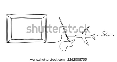 Abstract  tassel and picture with plane as line drawing on white background. Vector