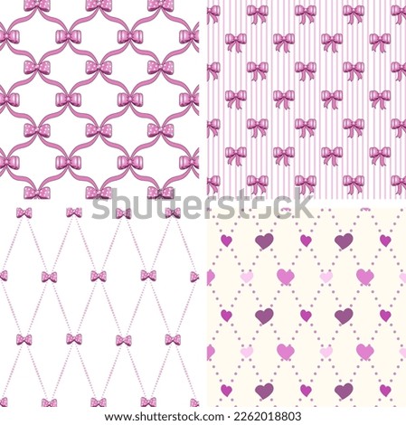 Ribbon and bow patterns.Set of patterns with bows, ribbons and hearts.