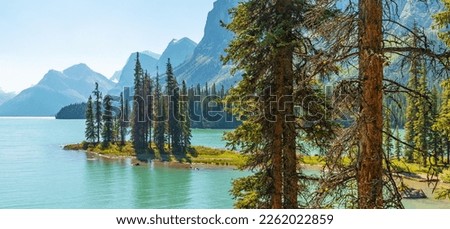 Spirit Island with Maligne Lake panorama, Jasper national park, Alberta, Canada. Royalty-Free Stock Photo #2262022859
