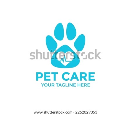 Dog Paw Love with a heart-shaped frame of dog logo design. Containing dog, cat, puppy, animals symbol. Animal care and vet clinic elements vector design and illustration.