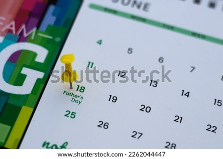 Father's day Marks on calendar with push pin Royalty-Free Stock Photo #2262044447