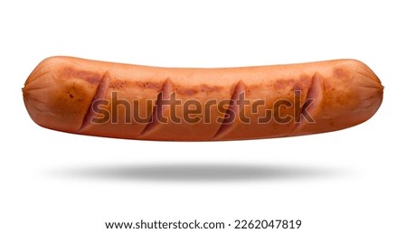 Fried grilled sausage on a white background. isolated object. Element for design Royalty-Free Stock Photo #2262047819