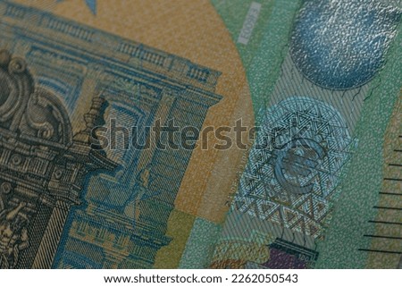 100 euro bank paper bill with watermarks and texture, macro. Business, finance and crisis, concept