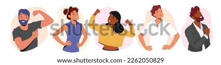 Set of Confident People. Male and Female Characters Exude Confidence And Self-assuredness Posing with Strong Postures Showing Strength and Power. Cartoon People Vector Illustration Royalty-Free Stock Photo #2262050829