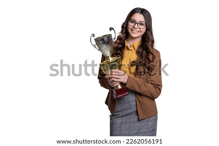 teen girl winner isolated on white, copy space. teen girl winner in studio. teen girl winner Royalty-Free Stock Photo #2262056191