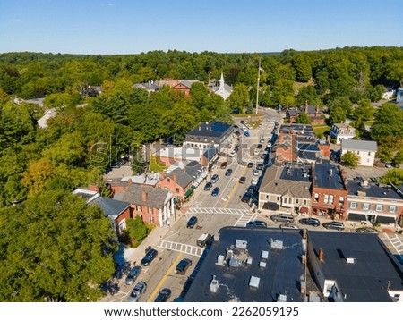 Concord historic town center aerial view in summer on Main Street in town of Concord, Massachusetts MA, USA.  Royalty-Free Stock Photo #2262059195