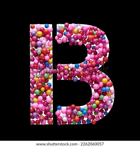 Capital letter B made of multi-colored balls, isolated on a black background.