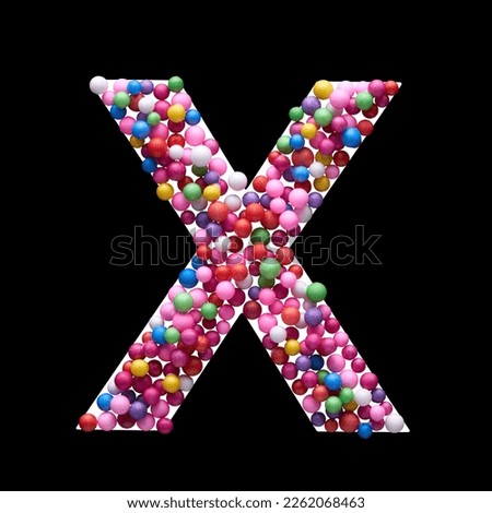 Capital letter X made of multi-colored balls, isolated on a black background.
