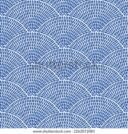 Seamless wavy pattern. Blue and white mosaic print. Vector illustration. Royalty-Free Stock Photo #2262072081