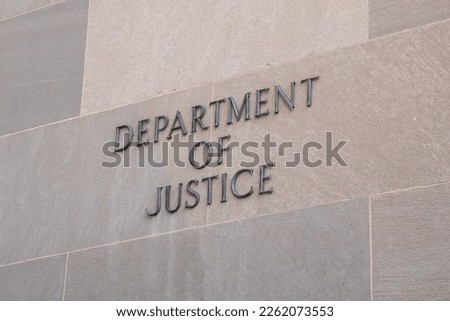 Sign at the United States Department of Justice in Washington, DC Royalty-Free Stock Photo #2262073553