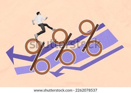 Collage 3d image of pinup pop retro sketch of hurrying guy running falling percentage isolated painting background