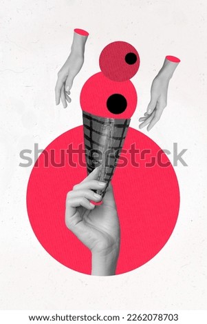 Creative 3d photo artwork graphics collage painting of arm holding red radioactive ice cream isolated drawing background