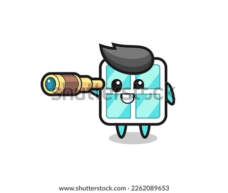 cute window character is holding an old telescope , cute style design for t shirt, sticker, logo element