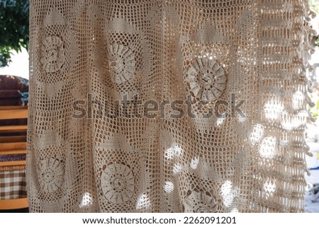 Traditional tablecloth in Letymbou village in Paphos District of Cyprus island country Royalty-Free Stock Photo #2262091201