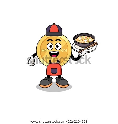 Illustration of malaysian ringgit as an asian chef , character design