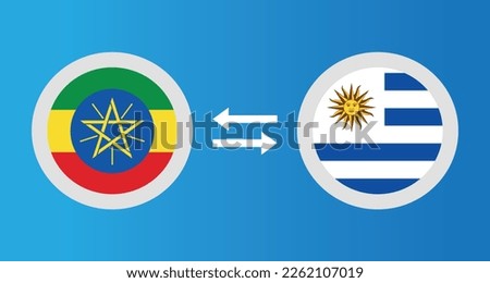 round icons with Ethiopia and Uruguay flag exchange rate concept graphic element Illustration template design
