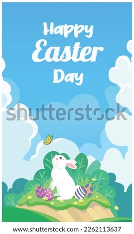 Happy Easter with cute bunny and Ester eggs vector illustration for wallpaper phone or stories.