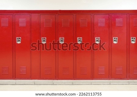 close up on red lockers in the school Royalty-Free Stock Photo #2262113755