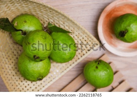 Flat lay of some fresh guava on the table