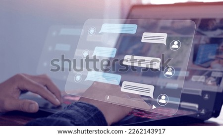 Chatbot Online customer service with chatbots for support. Artificial Intelligence and Automation Software Technology CRM Customer Support Center Royalty-Free Stock Photo #2262143917