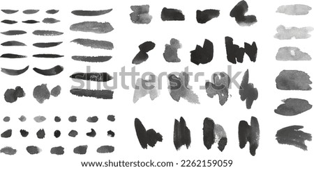 Set of black watercolor brush stroke. Isolated vector illustration. Abstract stain artwork.