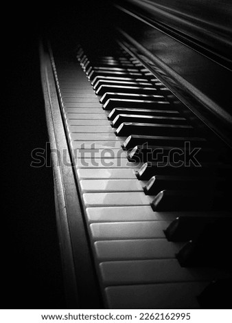 Black and white closeup of piano keys Royalty-Free Stock Photo #2262162995