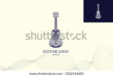 line art guitar logo design is a logo design illustrating a guitar with line art technique, for logos of music schools, clubs, studios, concerts, etc.