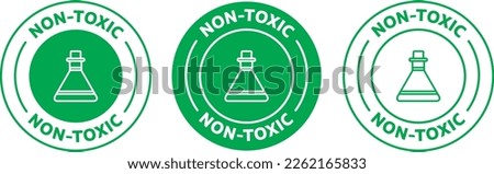 Non toxic icon, Non toxic green line outline icon symbol, Toxic free badge sign. Non toxic product green isolated stamp sticker seal logo with transparent background. Royalty-Free Stock Photo #2262165833