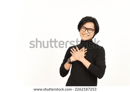 Hands on Chest Grateful Gesture Of Beautiful Asian Man Isolated On White Background
