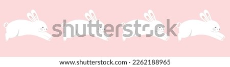 Easter rabbit pattern background border, cute vector seamless repeat banner design of spring bunnies leaping in pink. Seasonal hand drawn illustration.