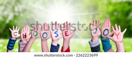 Children Hands Building Word Choose Joy, Grass Meadow