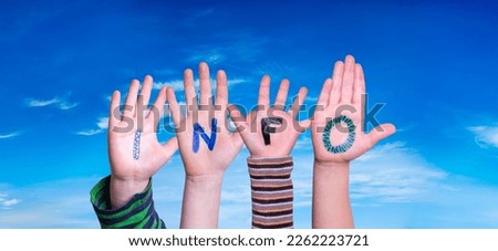 Children Hands Building Info Means Information, Blue Sky