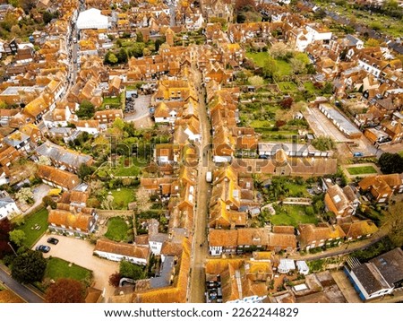 Aerial view of Rye, an English town near the coast in East Sussex, UK