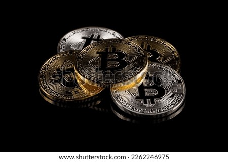 Physical version of Bitcoin coin aka virtual money. Cryptocurrency and digital payment