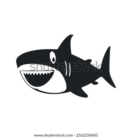 Black and white Simple logo with Lovely Cheerful shark.