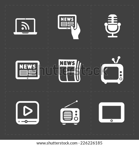 Vector Media Icons set on dark background