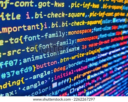 Closeup of Web Code on Computer LED Screen. HTML code on laptop screen. Coding concept. New York City, U. Big data database app. Web software.