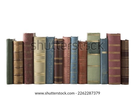 Old books in the row isolated on white background Royalty-Free Stock Photo #2262287379