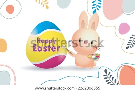 Happy Easter day poster. Little Rabbit Bunny cartoon design with greeting card. Easter egg festival oster background banner template isolated vector illustration