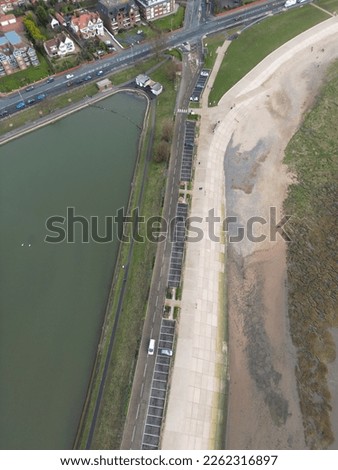 Aerial view of Lytham St Annes including views of Fairhaven lake. 