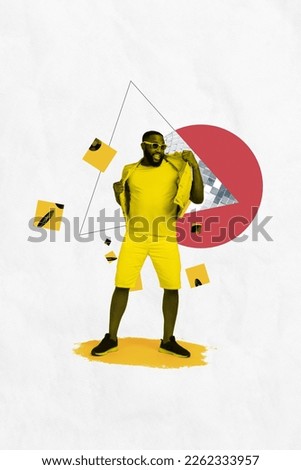 Photo collage artwork minimal picture of cool funny guy having fun enjoying dancing isolated drawing background