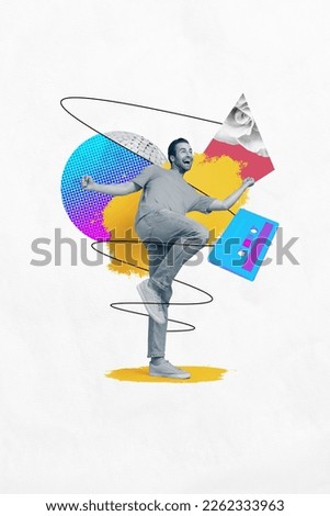 3d retro abstract creative artwork template collage of happy smiling guy enjoying dancing isolated painting background Royalty-Free Stock Photo #2262333963